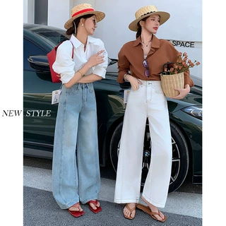白色高腰宽松直筒牛仔裤女2025新款春秋显瘦百搭梨形身材阔腿裤子