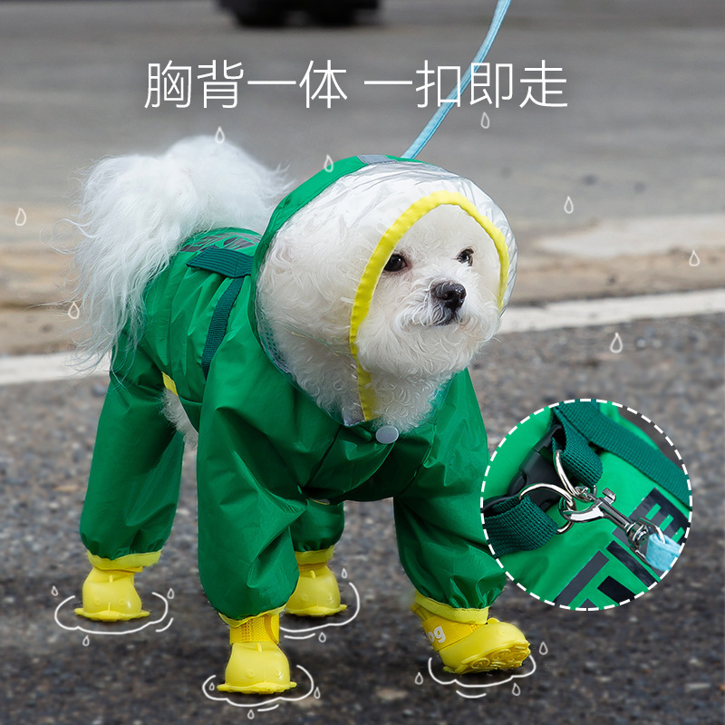 Perro de cuatro pies sin miedo al viento y la lluvia todo incluido impermeable poncho de lluvia de tracción pequeño perro ropa de peluche para mascotas