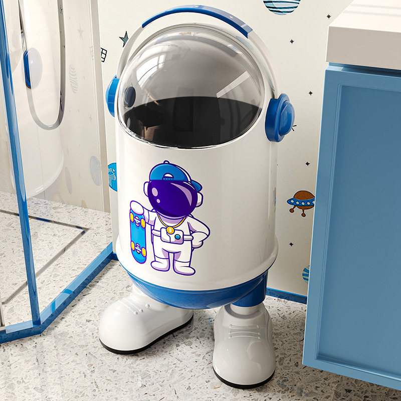 ゴミ箱宇宙飛行士漫画スイング蓋収納バケツリビングルームの装飾品ステーションフットクリーニングバケツ子供の寝室の衛生バケツ|undefined