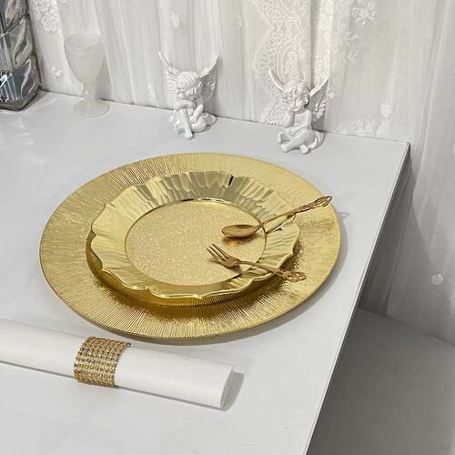 Foreign trade transparent wedding hotel party spray paint craft decorative plastic deep fruit plate gold glitter fruit plate round black