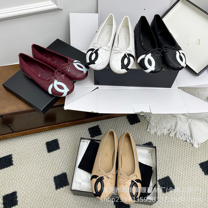 Genuine Sheepskin Version~New Style Genuine Leather Chanel-Inspired Quilted Bow Shallow Round-Toe Versatile Ballet Flats for Women Genuine Sheepskin Version~New Style Genuine Leather Chanel-Inspired Quilted Bow Shallow Round-Toe Versatile Ballet Flats for Women