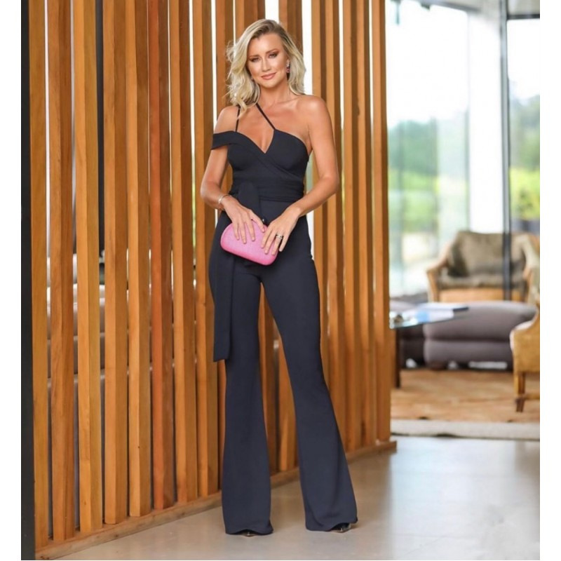 2023 verano Comercio exterior mono pantalones apretado cintura drapeado Sling pantalones negros temperamento mono de gama alta