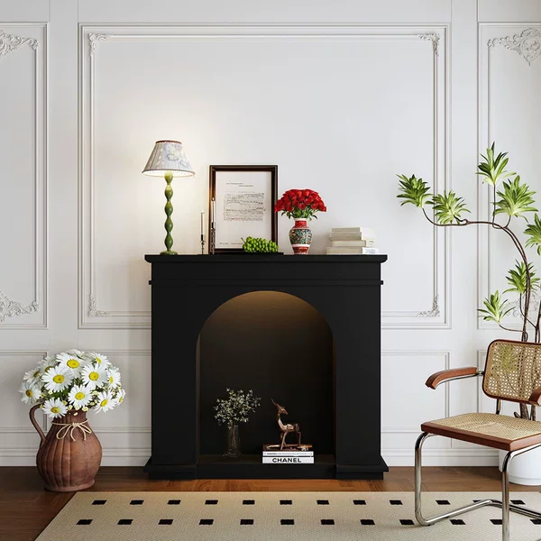 Modern Minimalist Entrance Fireplace French-Style Decorative Cabinet Background Wall Nordic Entryway Decorative Display Storage Cabinet