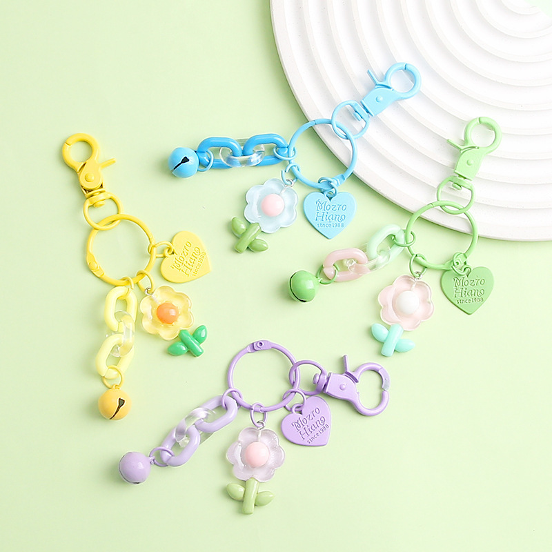 Ins Colorful Transparent Flower Keychain Creative DIY Cute Girl Car Accessories Student School Bag Pendant Wholesale