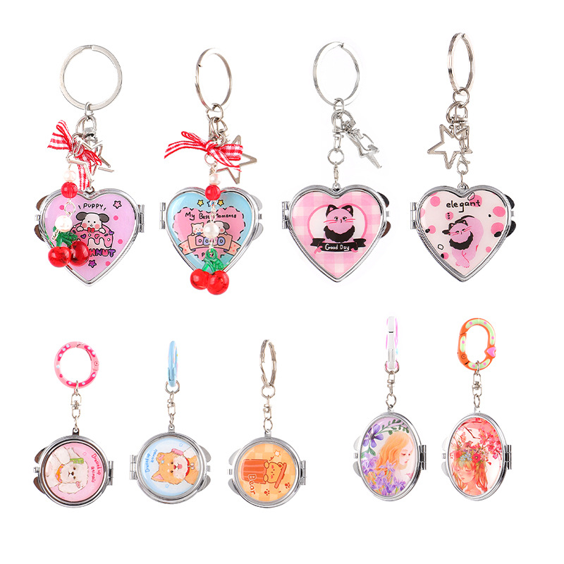 Mini bolso colgante de metal de dibujos animados, llavero, espejo pequeño, espejo epoxi, espejo portátil, imagen personalizada