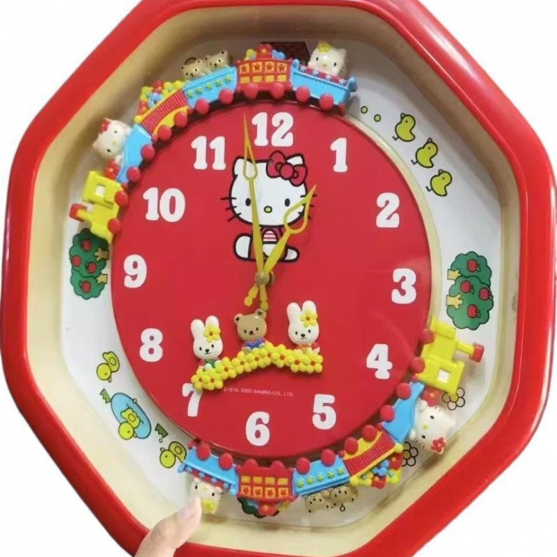 HelloKitty小火车玩具挂钟质量时钟创意玩具kt猫挂钟可爱客厅塑料|undefined