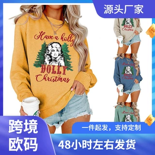 新款女外贸亚马逊Have a Holly Dolly Christmas女巫长袖套头卫衣