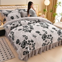 2025新品8斤爆品牛奶绒四件套床裙款金雕绒法莱绒四套件