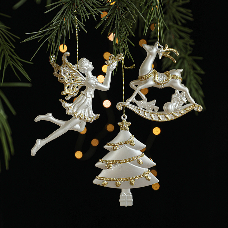 Decoraciones de Navidad polvo de oro trineo viejos ángeles alces accesorios colgantes de árbol de Navidad decoración suministros de diseño de atmósfera
