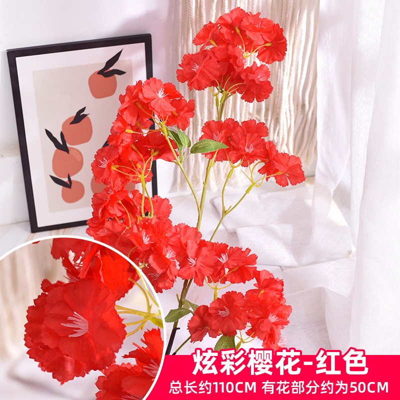 Simulación de flores de cerezo flor de plástico decoración flor falsa caña ingeniería paisajística al por mayor cifrado árbol de cerezo flores de seda de techo artificial