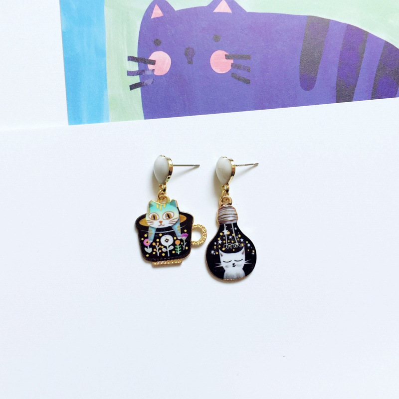 9g Weight Drop Earrings Classification 1 Pair Quantity Daily Occasion Alloy Material Cat Pattern Women'S Gender Enamel Design Cute Style Cute Cat Alloy Enamel Women's Drop Earrings 1 Pair 10
