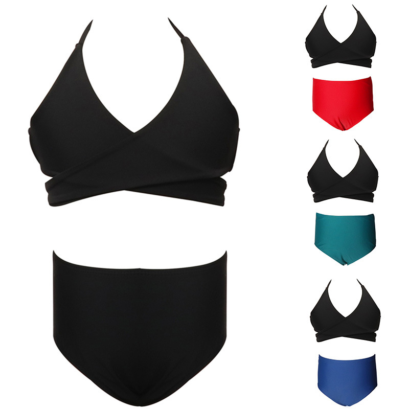 New Kidsren's Swimsuit Amazon 2026 Girls Split Swimsuit Aliexpress Nylon Plain High Elastic Bikini