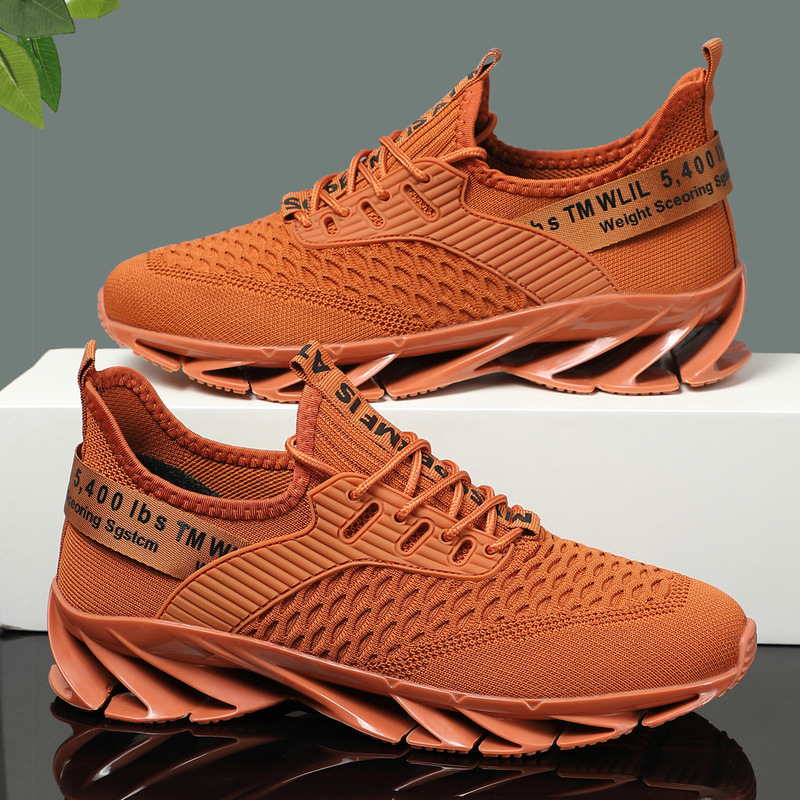Jinjiang Factory Direct Supply Sports Shoes, Fashionable Fly-Knit Breathable National Trend Blade-Style Thick-Soled Cushioning Men's Casual Shoes