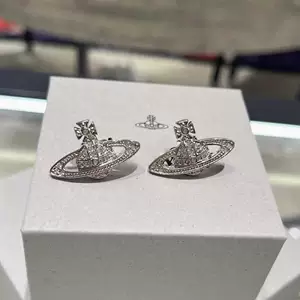 ต่างหูห่วงดาวเสาร์ประดับคริสตัล วัสดุทองแดง