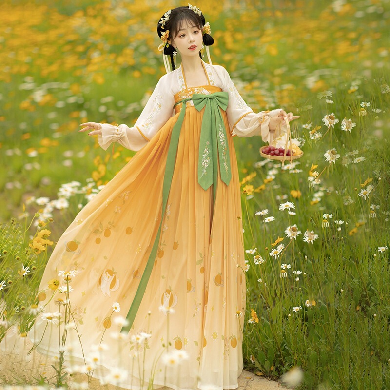 Original design new model "Little Orange" Hanfu for women, Chinese style Tang-style full set of chest-high skirt, spring and summer 6457 Original design new model "Little Orange" Hanfu for women, Chinese style Tang-style full set of chest-high skirt, spring and summer 6457