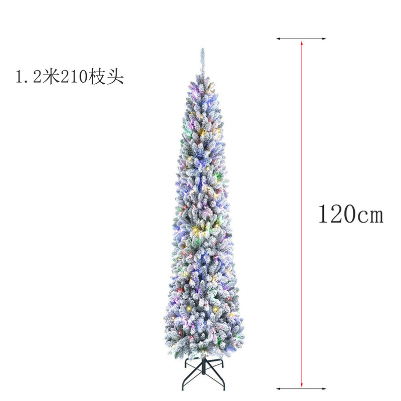 跨境热卖圣诞节植绒树铅笔树1.2米-2.1米白色落雪加密圣诞树装饰|undefined
