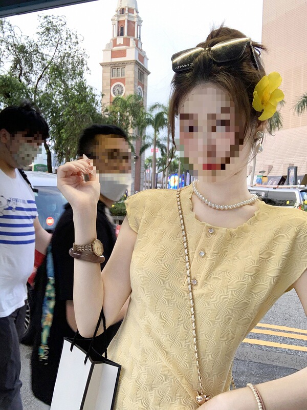 鱼兔子的兔子小香风黄色连衣裙女2025夏季新款高端精致气质短裙子|undefined