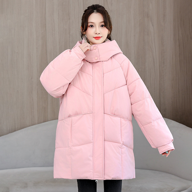 2025 nuevo algodón encapuchado mujer otoño invierno grueso calentamiento pan chaqueta de algodón largo chaqueta de invierno