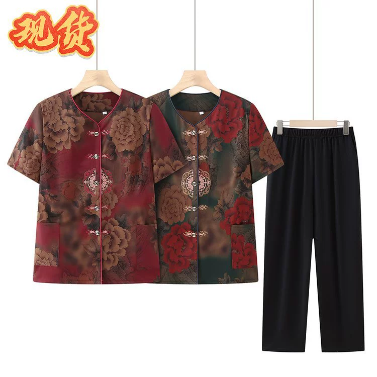 Бабушка летняя рубашка с короткими рукавами тонкая пожилая женщина вышивка Тан мама платье пожилая жена футболка женщина