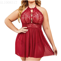 Cross-border Plus-Size Lingerie for Europe & America: Strappy Backless Lace Nightgown, Sheer One-Piece Dress 2005