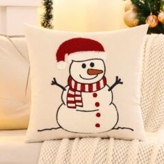クリスマス装飾枕カバー、ベルベット刺繍、クリスマス雪だるま、クロスボーダーファクトリー、ドロップシッピング対応
