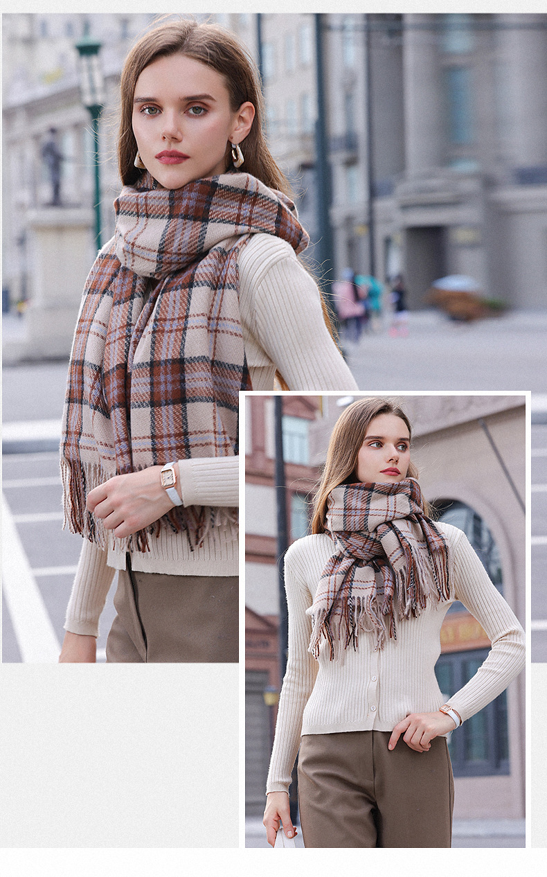 650g Weight Scarf Classification Holiday, Daily Occasion Imitation cashmere Material Color Block Pattern Winter Season Women's Gender Tassel Design Basic Style Women's Basic Color Block Imitation Cashmere Tassel Scarf