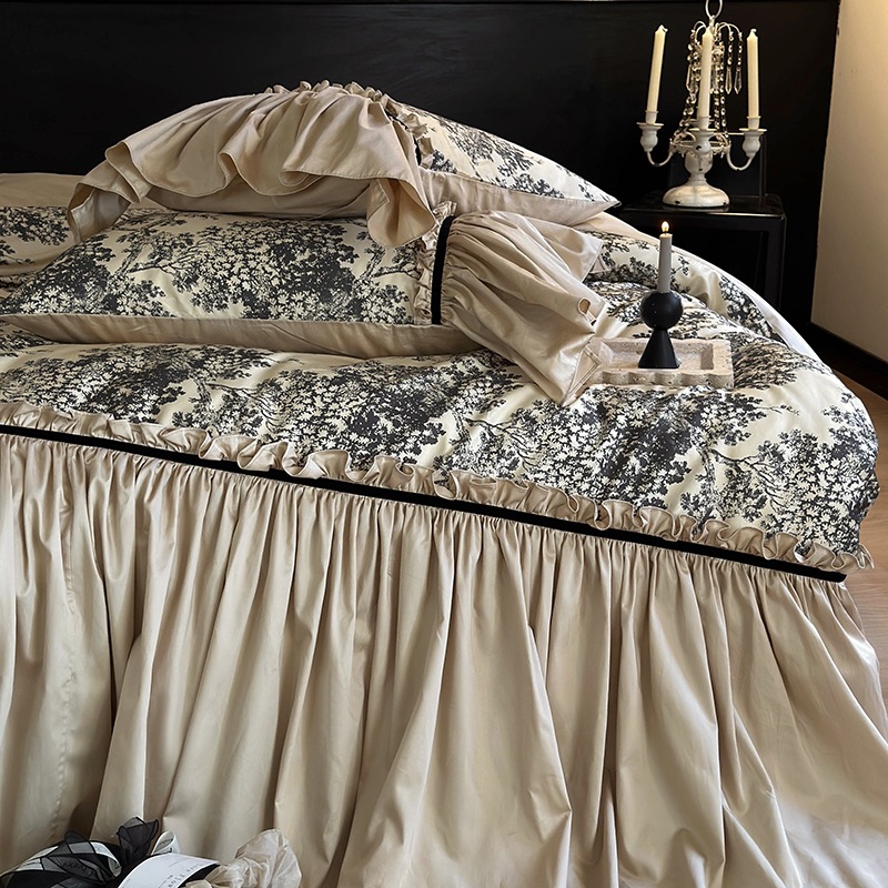 Conjunto de cama 4 peças estilo boho vintage francês_voghion.com