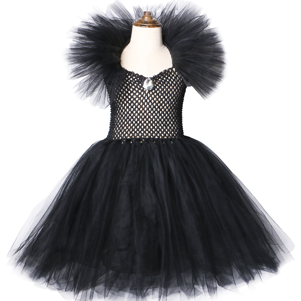 Ropa para niñas, vestido de bruja, traje de fiesta de Halloween para niños, disfraz de Maléfica, vestido femenino, falda de malla_voghion.com