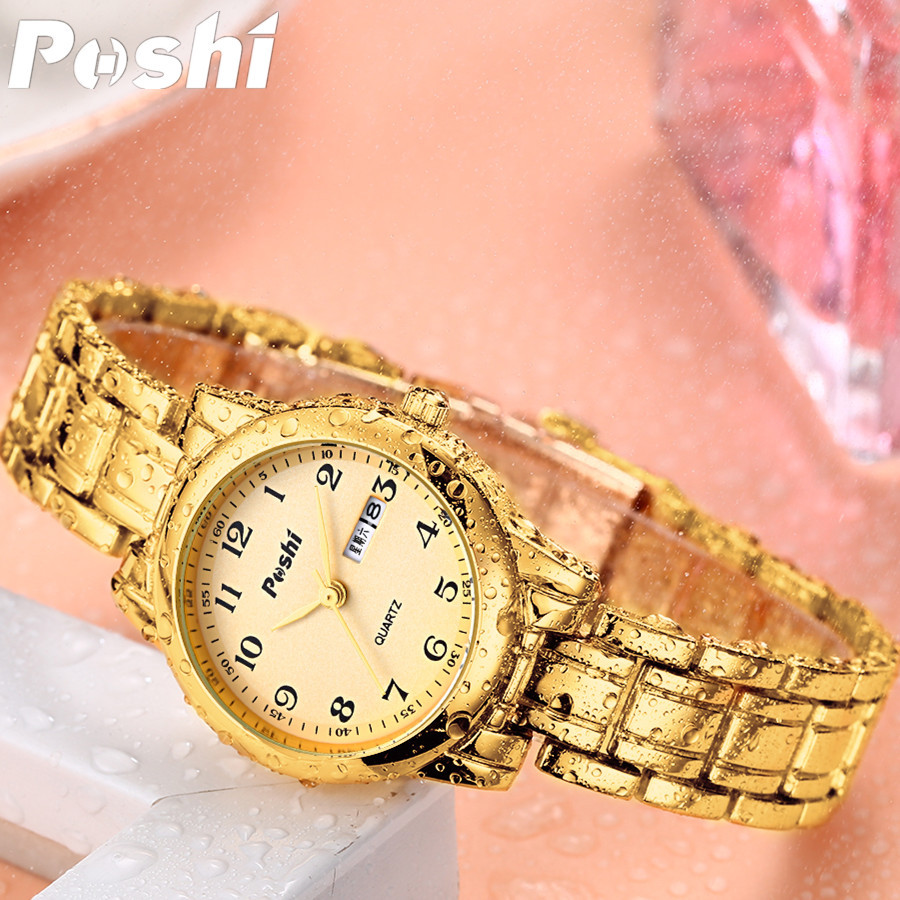 Poshi reloj de mujer nueva moda correa de acero inoxidable doble calendario reloj de mujer reloj de cuarzo venta al por mayor entrega de una pieza