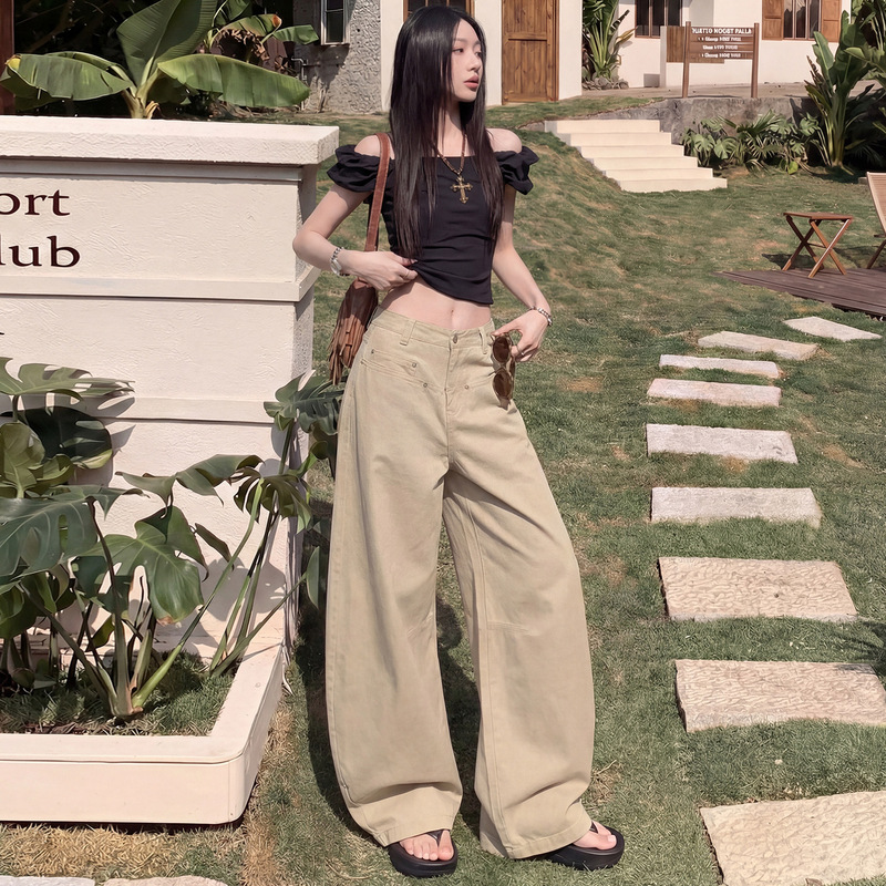 【Jinyin】3 Colors/American Retro Simple Casual Style Deconstructed Silhouette Curved Pants Fashionable Workwear Jeans for Women 【Jinyin】3 Colors/American Retro Simple Casual Style Deconstructed Silhouette Curved Pants Fashionable Workwear Jeans for Women
