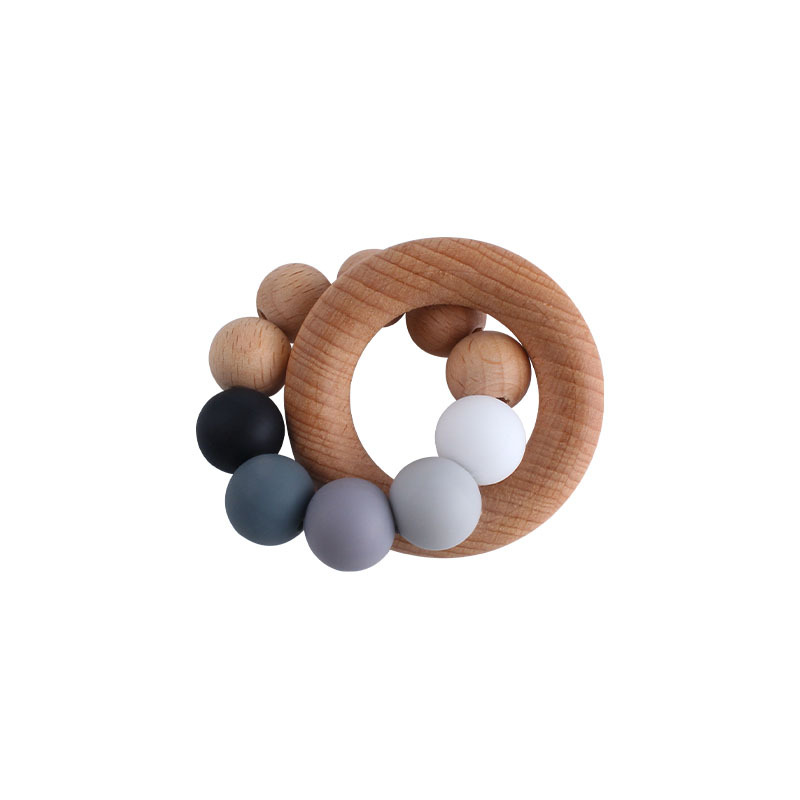 Nueva DIY creativo Beech anillo macaron color juguete teether bebé cuentas de silicona pulsera teether palo