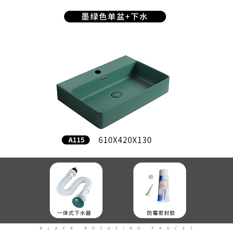 Mesa nórdica lavabo hogar cerámica cuadrado verde oscuro lavabo gran tamaño lavabo único baño