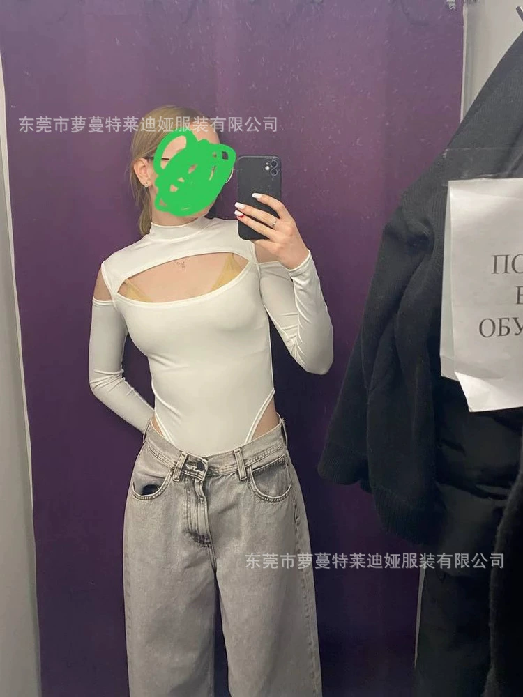 Боди с длинным рукавом Slim-fitting and exposed one-piece base shirt