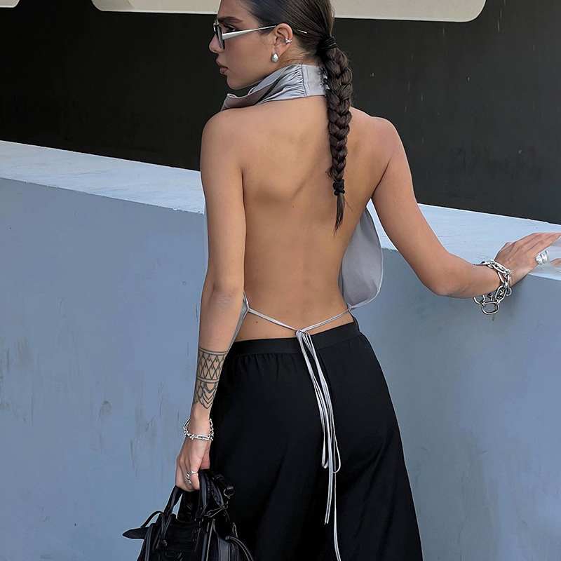 Damenbekleidung, einfarbig, rückenfrei, unregelmäßig, modisch, kreativ_voghion.com