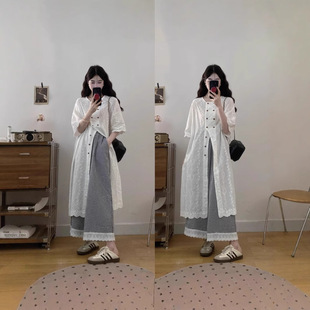 Plus Size Women's Jacquard Shirt Dress Plaid Wide Leg Pants Suit Women's Summer 2025 New Two-Piece Set