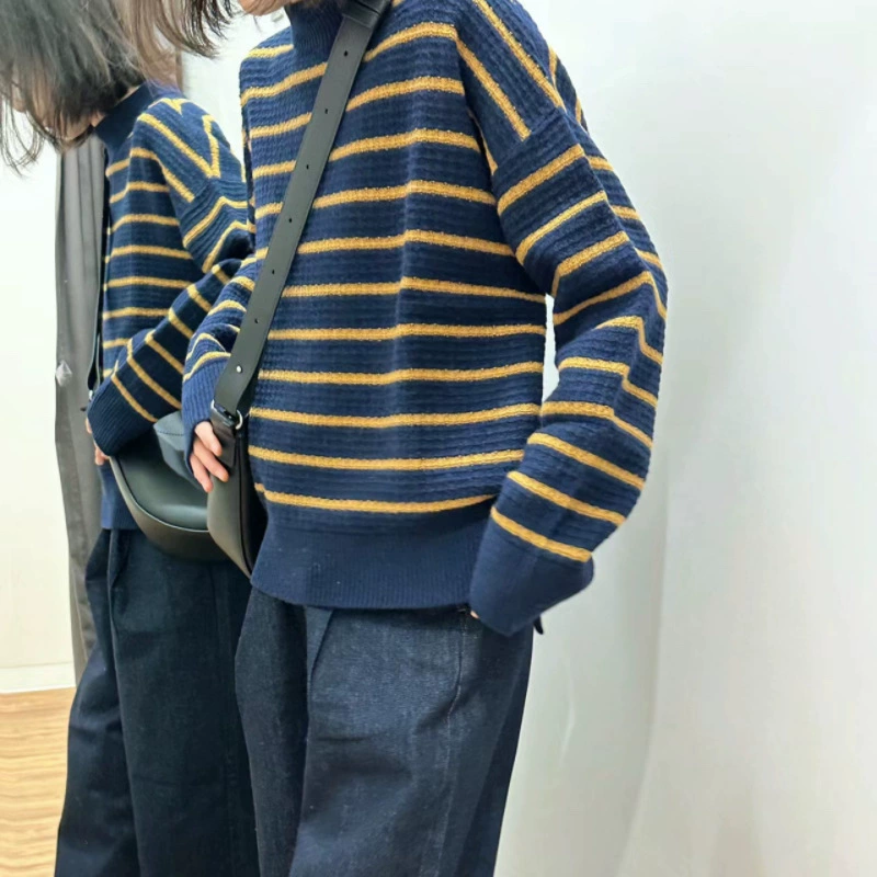 Трикотаж с круглым вырезом в полоску из поколения в поколение свитер с круглым вырезом с длинными рукавами свитер свободный свитер 464274