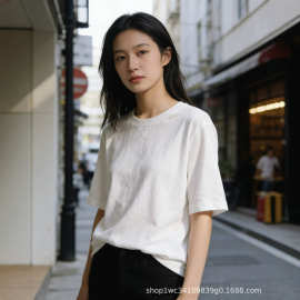高克重宽松四分袖汉麻棉短袖T恤女2026夏季新款圆领上衣