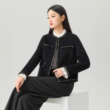 定制澳洲羊毛羊绒编织带气质小香风双面尼大衣气质外套显瘦通勤风