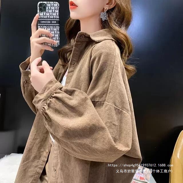 2026 New Korean Style Corduroy Mid-Length Loose Shirt for Women, Versatile Outerwear