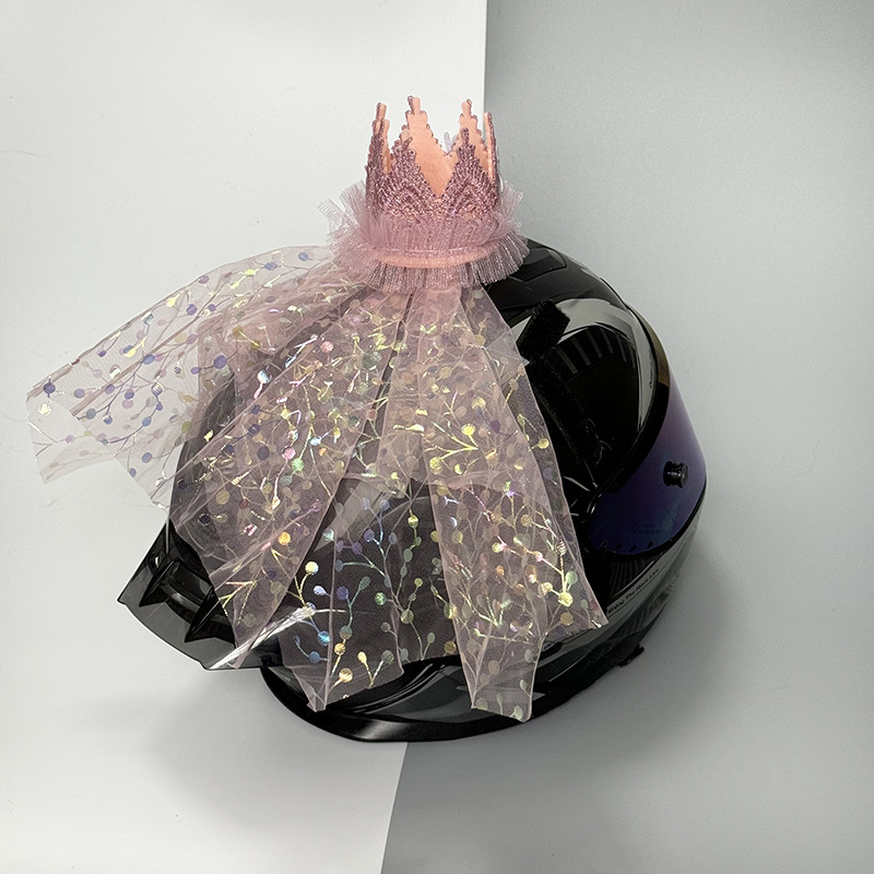 Ski Motorcycle Helmet Decoration Birthday Princess Crown Veil