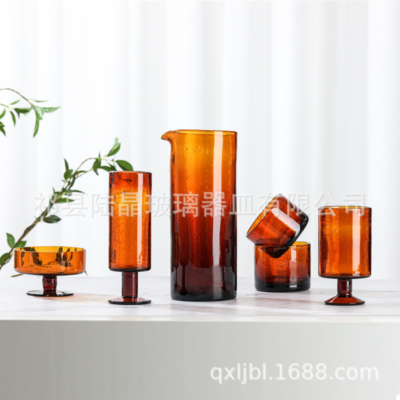 Serie ámbar hervidor taza fría burbuja de vidrio postre vino marrón taza de agua hervidor de agua