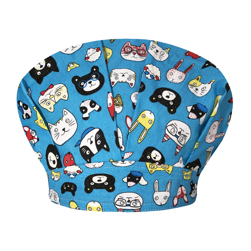 Tapa de operación directa de fábrica impresión femenina pequeño animal lindo sombrero de enfermera algodón salón de belleza odontología oral sombrero