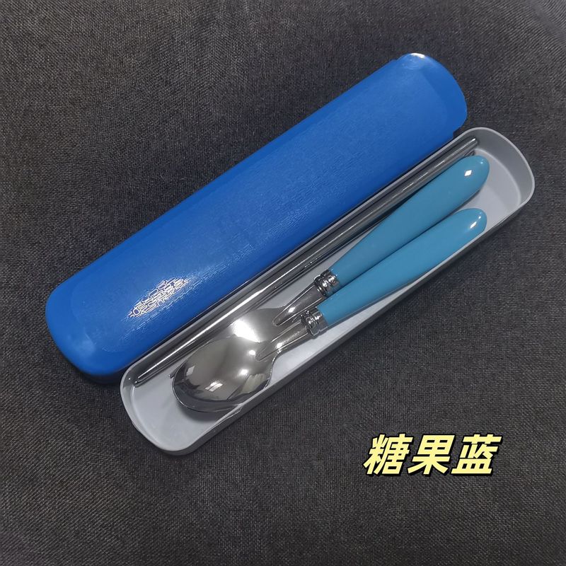 ステンレス製携帯食器、プラスチック製の持ち手付きフォーク、スプーン、箸、家庭用学生・子供用簡易食器3点セット、クロスボーダー|undefined