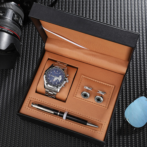 Fashion New Men's Watch Set Business Style Men's Cufflinks Pen Calendar Quartz Watch 3-piece Set Wholesale