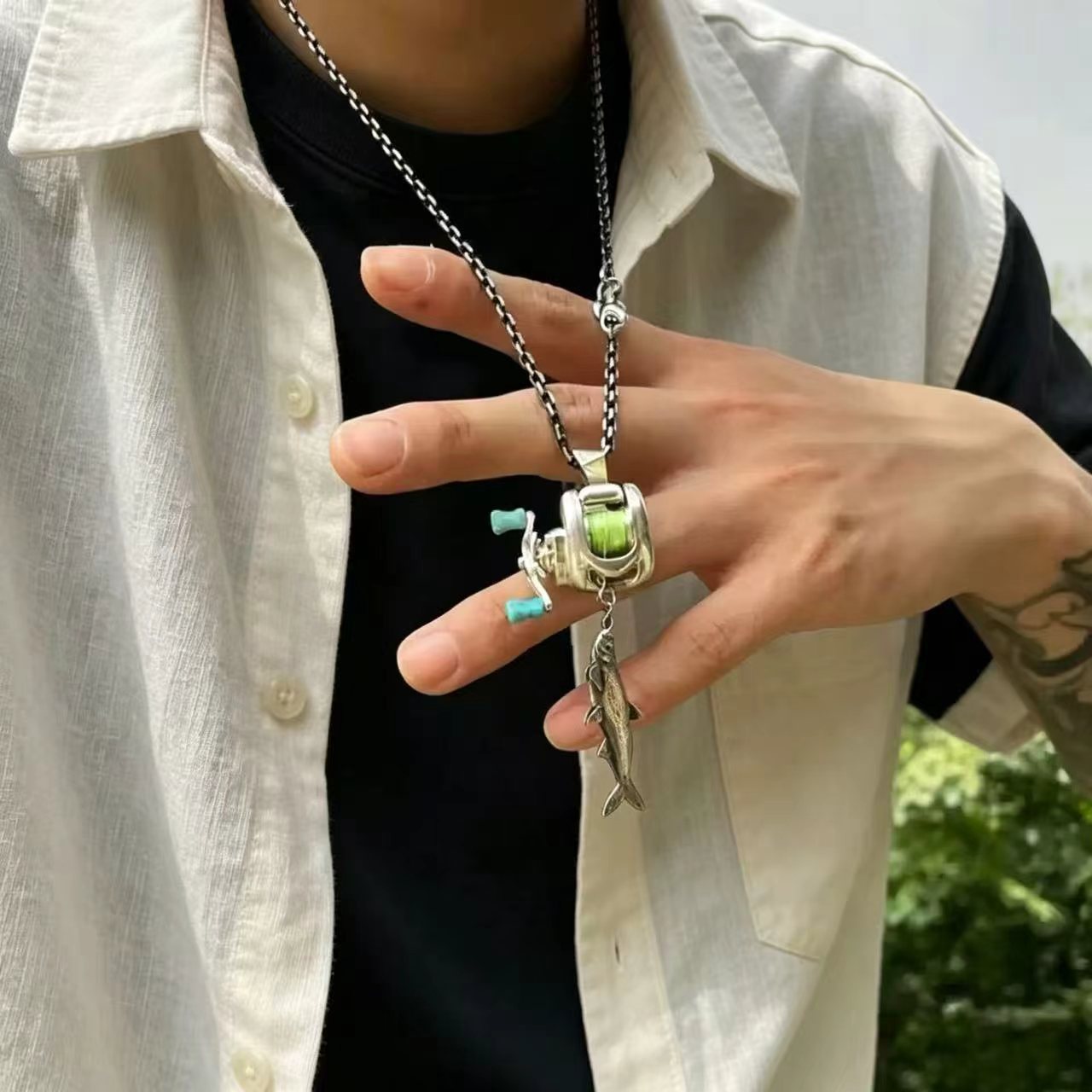 跨境奇趣个性迷你路亚Fishing Reel Jewelry Set线轮首饰套装项链