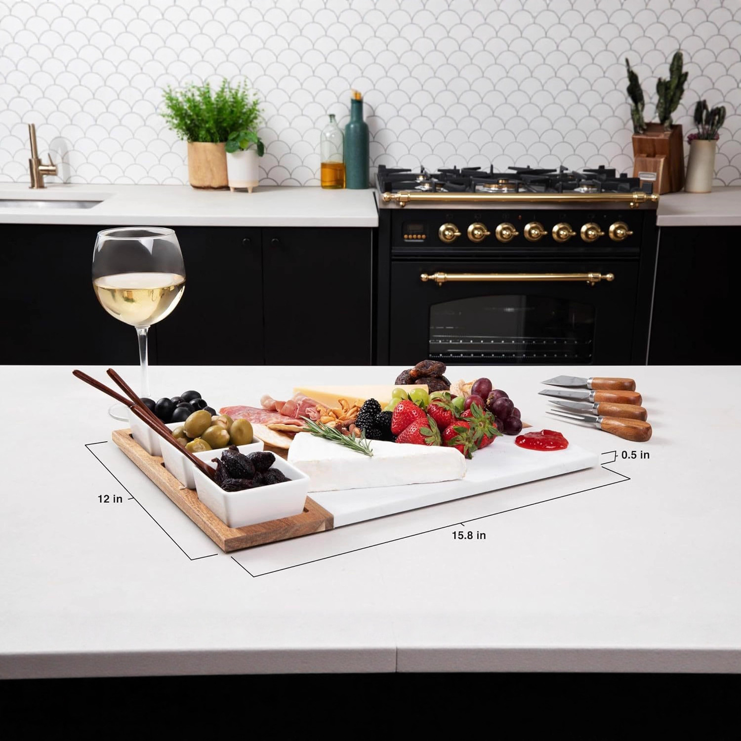 Cuchillo de queso transfronterizo conjunto de madera acacia corte tablero de pan de madera mármol queso mantequilla cuchillo tablero de horquilla