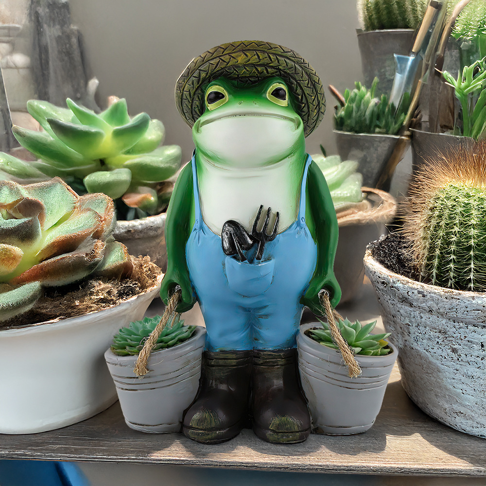  New Cute Resin Pick Bucket Frog Flower Pot Large Ornaments Outdoor Courtyard Garden Lawn Decoration Gifts