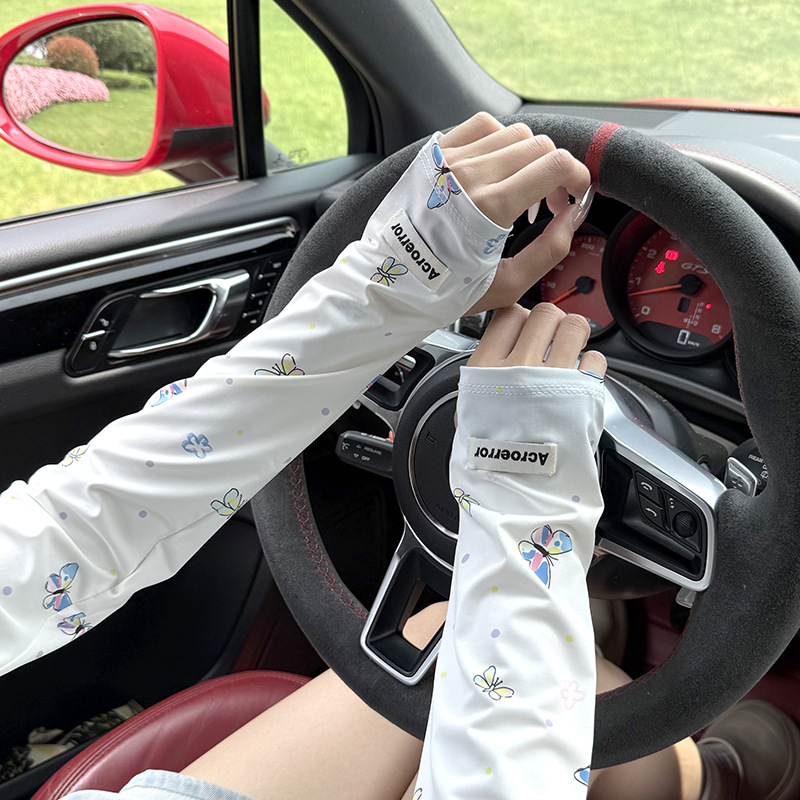 Lindas mangas de protección solar de seda de hielo de mariposa degradada, guantes anti-UV para mujer, ciclismo de verano, protección para los brazos, mangas de hielo