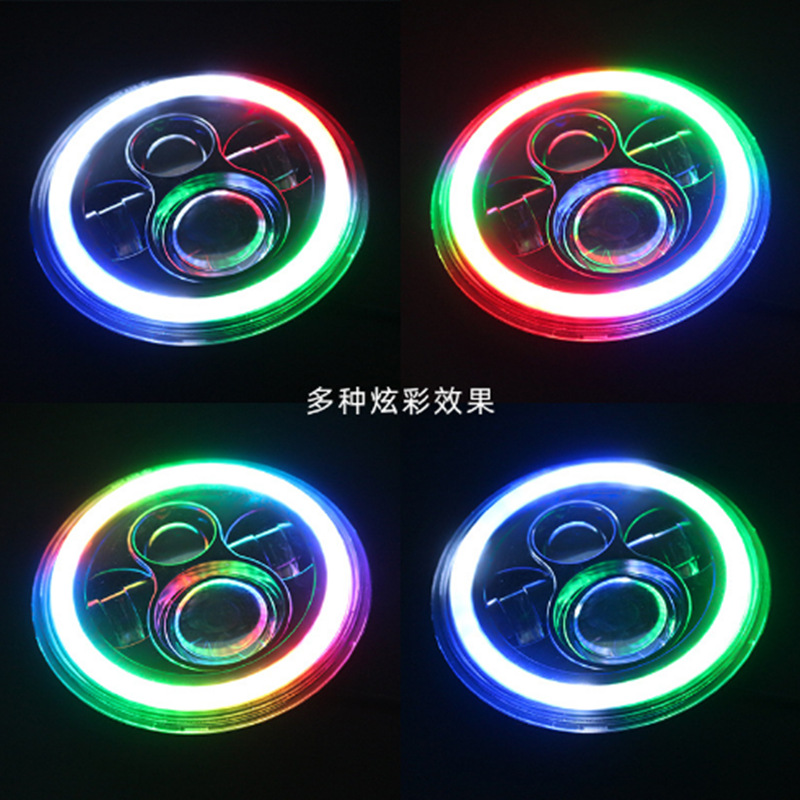 Luz de apertura colorida, faro de motocicleta, faro Wrangler, faro de Harley, faro de automóvil modificado, faro LED