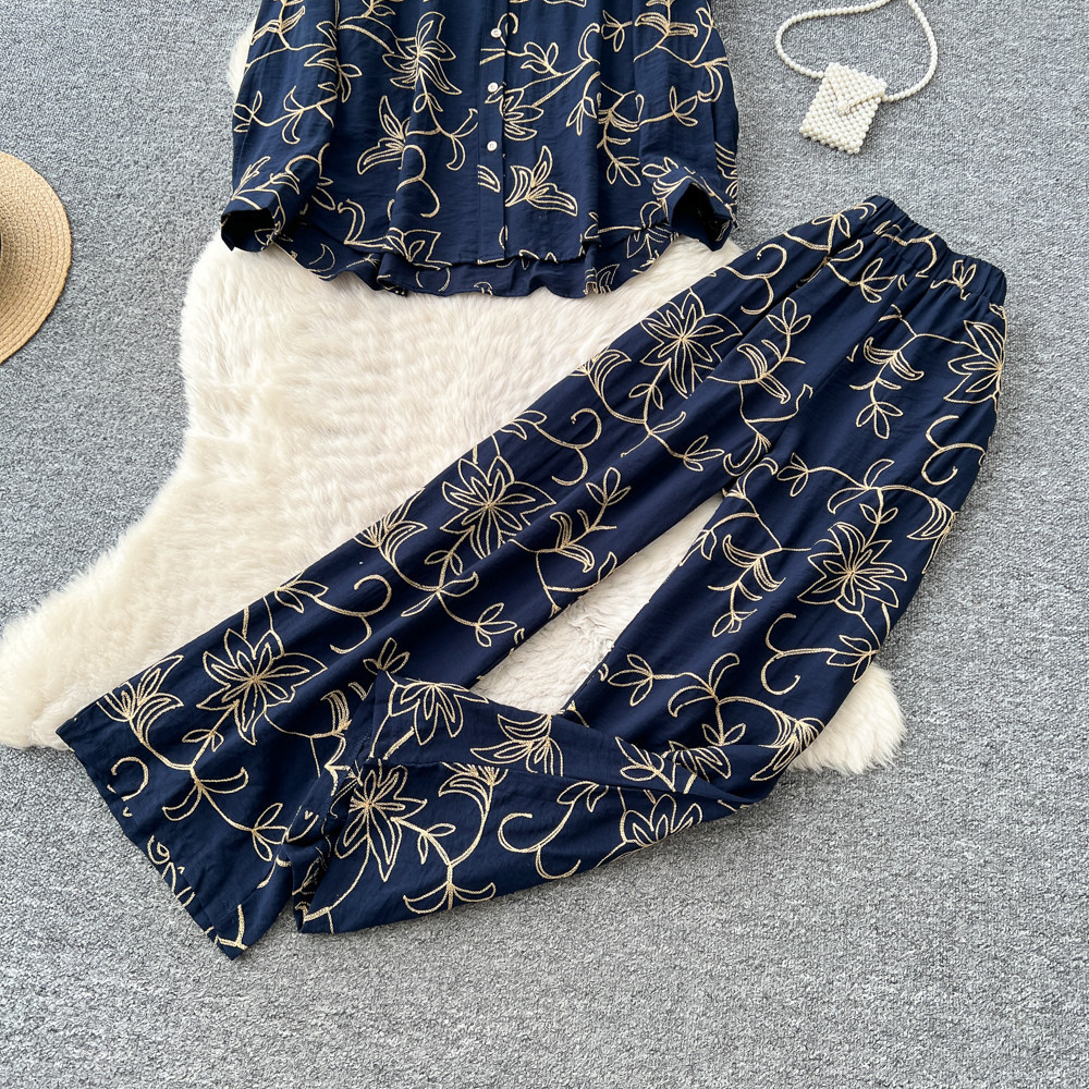 Women's Leaf Embroidery Two Piece Set Cardigan And Wide Leg Pants Slimming Versatile Autumn 2026 Commuting Clothing_ecoleips.com